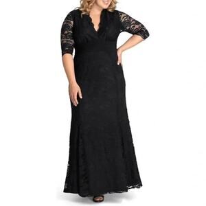 KIYONNA Screen Siren Gown Black Lace Sheer Sleeve Maxi Dress Size 3X Formal